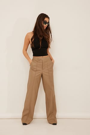 Dark Beige Plisserade PU-byxor
