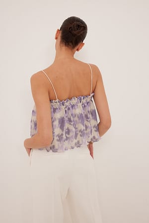 Lilac Print Singlet med plissering og strop