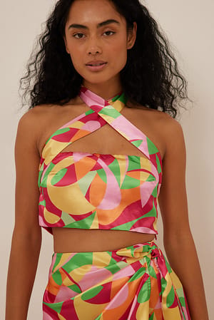 Printed Cross Front Top