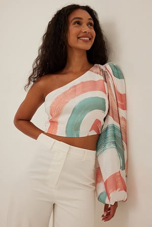 Ginger Lime Printed One Shoulder Crop Top