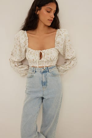 Yellow Flower Blouse met knoop aan de voorkant