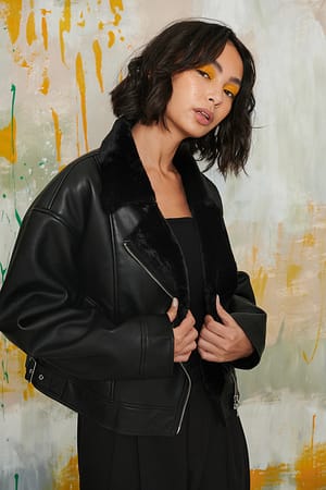 Black Chaqueta motera de PU