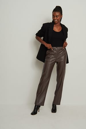 Brown PU Mid Rise Pants