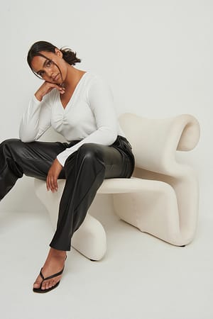 Black PU Mid Rise Pants