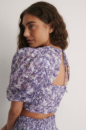 Blue Flower Kurzes Top Mit Puffärmeln