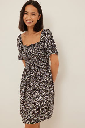 Flower Print Mini-jurk met pofmouwen