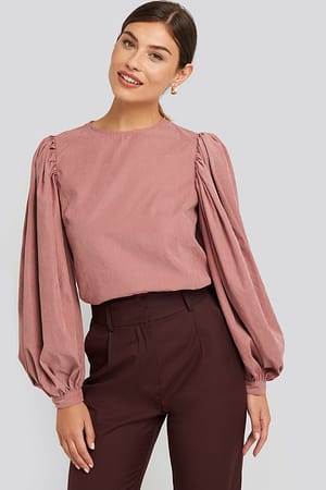 Dusty Dark Pink Puff Sleeve Round Neck Top