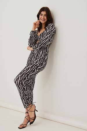 Print Robe mi-longue à manches bouffantes et lanière recyclée