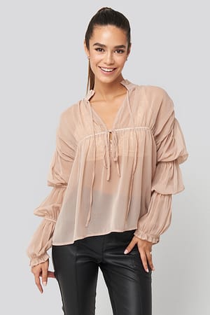 Puffy Sleeve Draped Chiffon Blouse