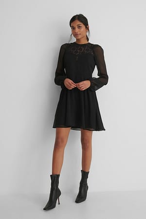 Black Raglan Shoulder Flowy Dress
