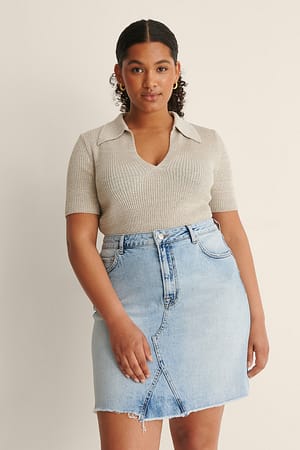 Light Blue Minirock Denim mit grobem Saum