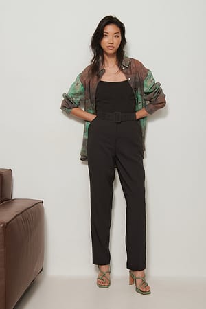 Black Gerecyclede pantalon met riem
