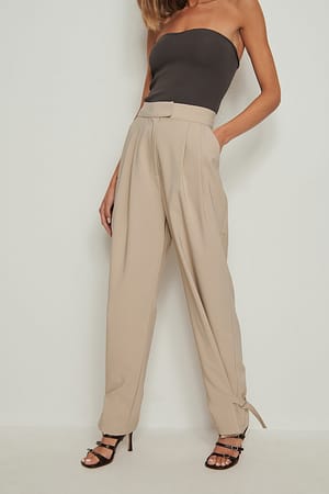 Taupe Recycled Buckle Detail Suit Pants