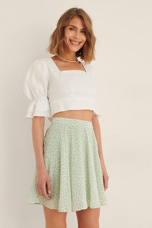 Green Flower Print Resirkulert chiffonskjørt