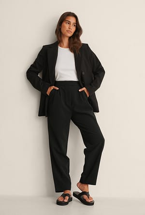 Black Pantalon à taille élastique à pinces