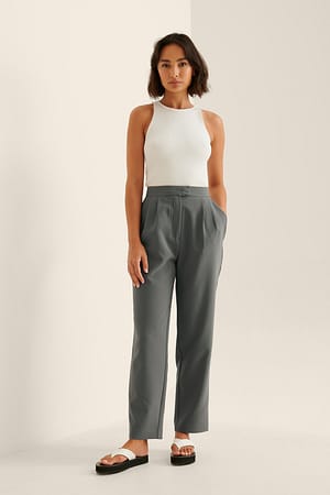 Dark Grey Pantalon à taille élastique à pinces
