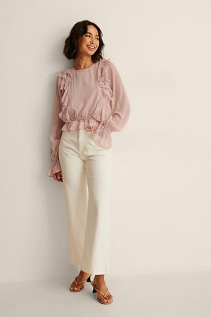 Dusty Pink Dobby-bluse af genanvendt materiale med flæser