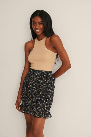 Yellow Roses Recycled Draped Sheer Mini Skirt