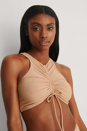 Beige Træksnørre bikinitop