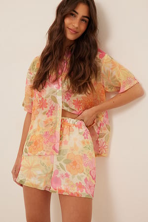 Flower Print Shorts mit Kordelzug-Detail