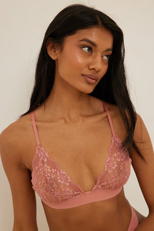 Pink Umber Elastisches Triangel-Top mit Spitze