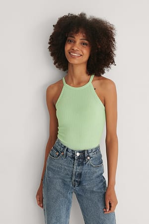 Green Ribbad body med hög krage