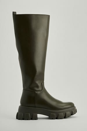 Khaki Laarzen met profielzool