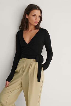 Black Recyceltes Wrap-Top