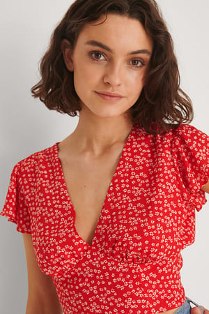 Recycled Smocked Back Flounce Top