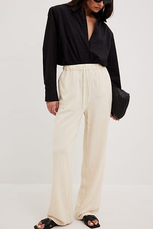 Beige Lässige Hose aus Leinenmischung