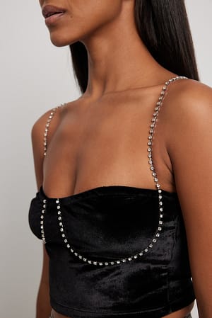 Black Camiseta de terciopelo con pedrería