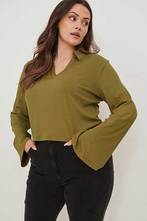 Khaki Haut à col ornementé recyclé