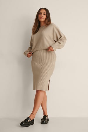Beige Rib Knitted Skirt
