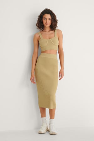 Olive Gerippter Strickrock
