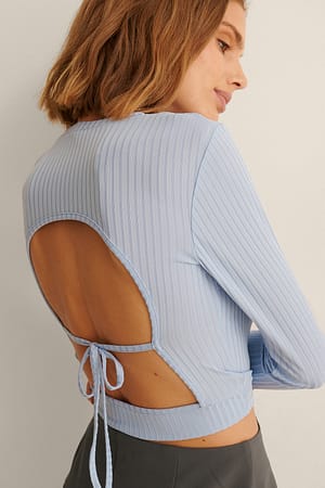 Dusty Light blue Rib Open Back Top