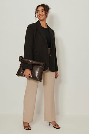 Beige Rib Slit Detail Pants