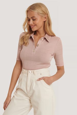 Gerippt Gold Knopf Top