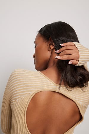Pale Khaki Ribbed Knitted Detail Midi Dress