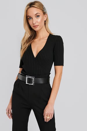 Ribbed Knitted Overlap Top