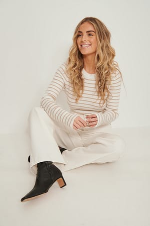 Beige Stripe Gerippter Pullover