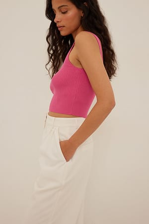 Pink Ribbed Knitted Singlet