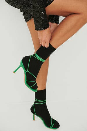 Black/Grey Melange Lot de 2 paires de chaussettes en laine côtelée