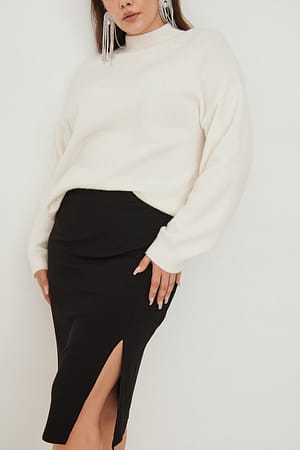 Black Falda midi acanalada con raja