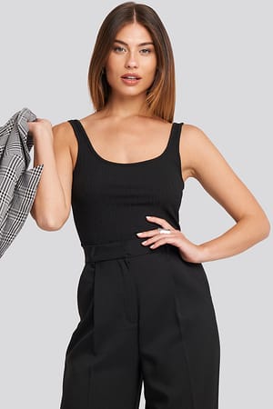 Black Ribbed Wide Strap Singlet