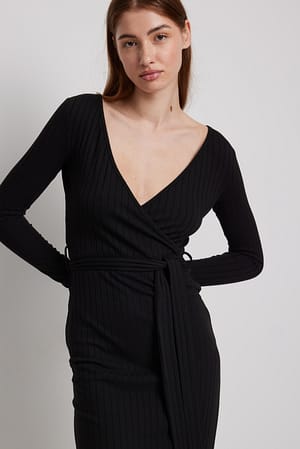 Black Robe portefeuille mi-longue côtelée avec ceinture