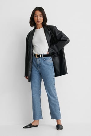 Mid Blue Organische gerade geschnittene Jeans mit hoher Taille