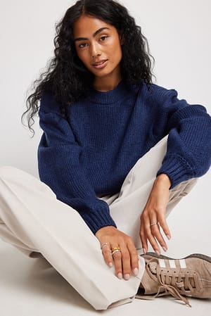 Navy Recycelter Rundhalsausschnitt Strickpullover