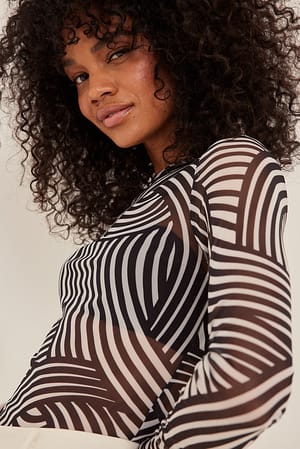 Black Print Rundhalset meshtop