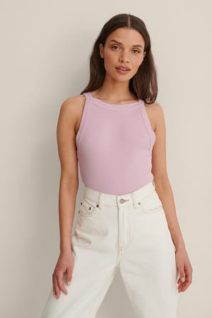 Recyceltes geripptes Tank-Top mit rundem Ausschnitt