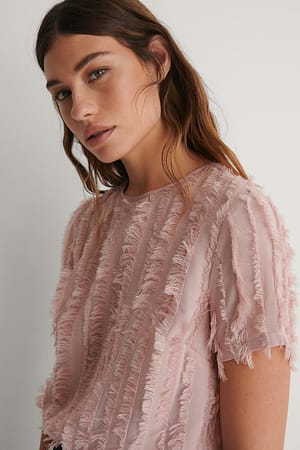 Dusty Pink Round Neck Textured Top